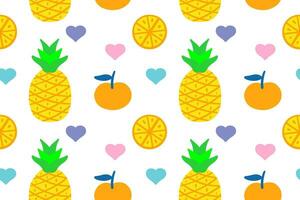 Pineapple, orange and heart seamless pattern vector