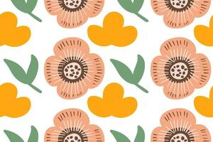 Cute flowers and leaf hand drawn seamless pattern for fabric print design vector