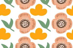 Cute flowers and leaf hand drawn seamless pattern for fabric print design vector
