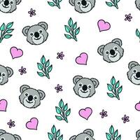 Hand drawn little koala with heart shape seamless pattern design vector