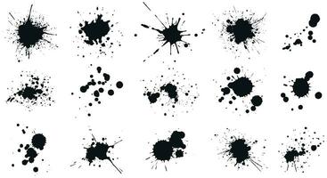 Ink drops and splashes. Blotter spots, liquid paint drip drop splash and ink splatter. Artistic dirty grunge abstract spot vector set