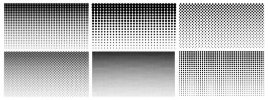 Halftone gradient. Dotted gradient, smooth dots spraying and halftones dot background seamless horizontal geometric pattern vector template set