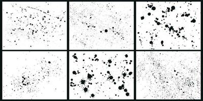 tinta salpicar antecedentes. resumen negro pintar salpicaduras, salpicado tintas gotea y puntos manchas silueta vector conjunto