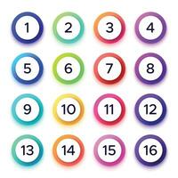 Numbers in colorful gradient frames. Vector set