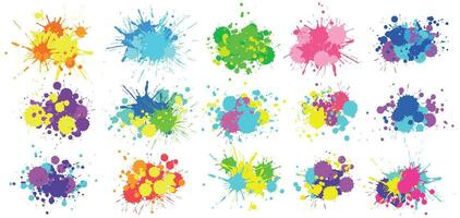 Color splatter. Colorful paint splash, bright painted drip drops and abstract colors splashes vector graphic set