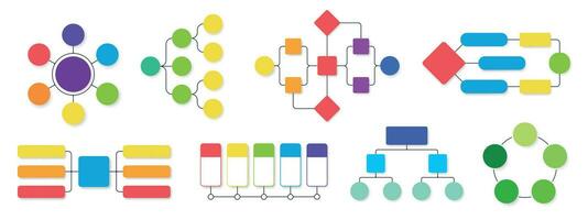 Flowchart diagram. Workflow flow charts, business structural infographics chart and flowing diagrams isolated vector set