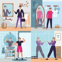 Man looking in mirror. Vector illustration set