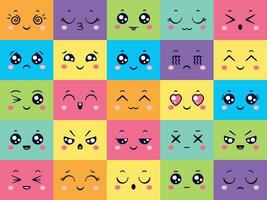 Cute colored faces collection, emoticon emotion set vector