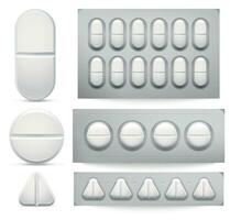 Medicine pills. Vector illustration set, tablets in pack