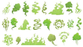 Smelling smoke. Bad smell cloud, green stink aroma and stinky smoke cartoon vector illustrartion set