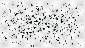 Abstract shatter particles. Random flying dark triangles particles, shattered texture and broken pieces isolated explosion vector illustration