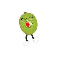 Cute kiwi cartoon. with happy facial expressions and different pose. Cartoon character of slice of kiwi with various chef emoticons vector