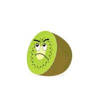 kiwi Fruta dibujos animados personaje con verdoso marrón borroso piel y señalando mano gesto, para agricultura o Fresco comida diseño. kiwi Fruta vector caracteres, dibujos animados linda kiwi Fruta dibujos animados emoticonos