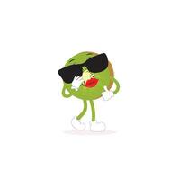 kiwi Fruta sonrisas linda dibujos animados emoticonos emoji iconos kiwi personaje con un frio cara y Gafas de sol. Perfecto para niños, mercancías y pegatina, bandera promoción vector