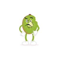 kiwi Fruta dibujos animados personaje con verdoso marrón borroso piel y señalando mano gesto, para agricultura o Fresco comida diseño. kiwi Fruta vector caracteres, dibujos animados linda kiwi Fruta dibujos animados emoticonos