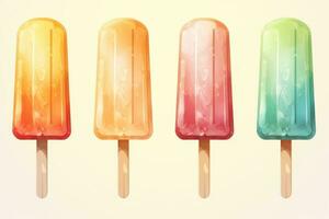 Set of multicolored ice cream on a stick. Vector illustration, Set of bright ice cream popsicle, AI Generated photo