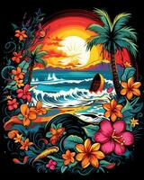 A View of Colorful Vintage Retro Beach Illustration Design photo