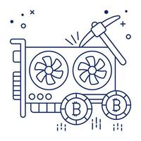 un único diseño icono de bitcoin gpu tarjeta vector