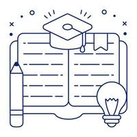 Light bulb with open book, icon of creative education vector