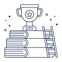 An icon design of award trophy cup with books, learning Award vector