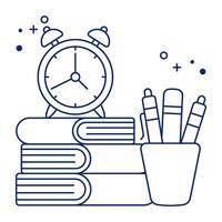 Clock with booklet, icon of study time vector