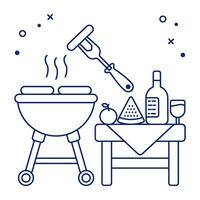 A linear design icon of outdoor cooking vector