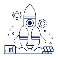 Rocket with gears, icon of startup management vector