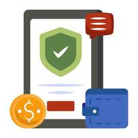 Shield inside smartphone, icon of secure mobile payment vector