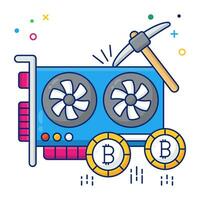 un único diseño icono de bitcoin gpu tarjeta vector