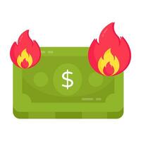 un único diseño icono de dinero ardiente vector