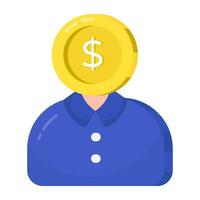 dólar con avatar exhibiendo inversor icono vector