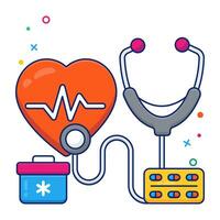 Conceptual flat design icon of heart checkup vector