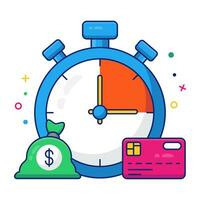 Dollar with clock, icon of time is money vector