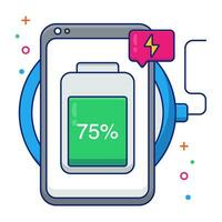 A flat design icon of mobile battery charging vector
