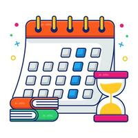 Clock with calendar and books, icon of study timetable vector