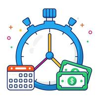 Dollar with clock, icon of time is money vector