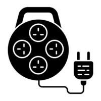 A solid design icon of extension cord vector
