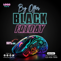 Black firday neon effect social media post design, instagram, facebook ads free psd template