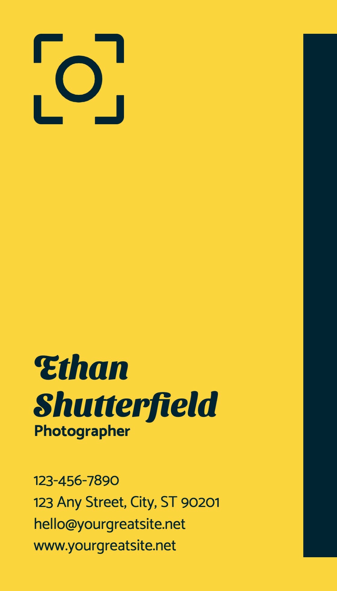 Yellow and Dark Blue Photographer's Business Card