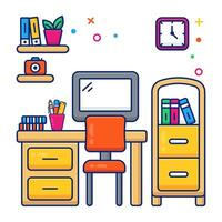 A linear design icon of employees desk vector