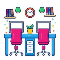 A linear design icon of employees desk vector