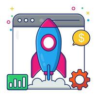 Rocket with gears, icon of startup management vector