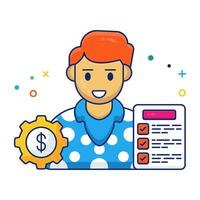 Avatar with gear and dollar, flat design icon of financial manager vector