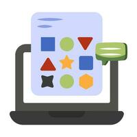 Math shapes inside laptop, online geometric shapes icon vector