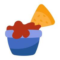 A flat design icon of nachos dipping vector