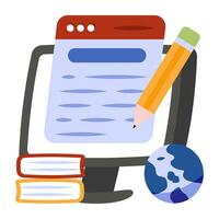 Pencil on webpage, flat design of online content writing vector