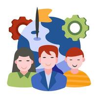 Group of avatars with gears denoting concept of team management vector