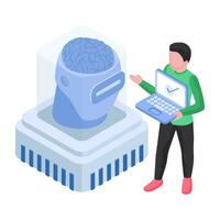 Artificial brain illustration, editable vector