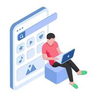 An illustration design of mobile app working vector