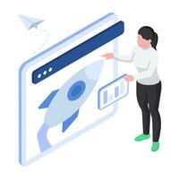 A flat design illustration of website launch vector